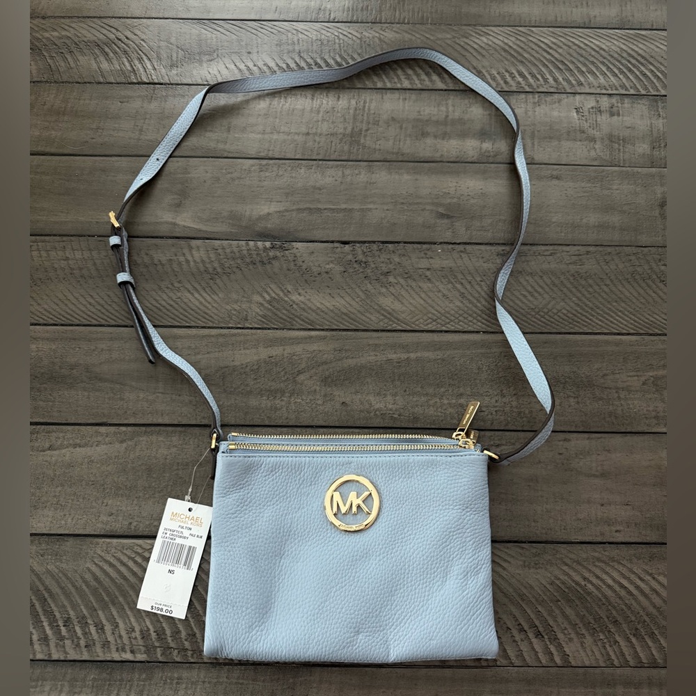 Michael Kors Pale Blue Fulton Leather Crossbody Bag